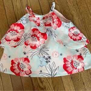 Janie and Jack dressy summer top 6-12 months float white blue big flowers